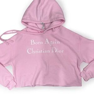 “Born again Christian Dior” Funny Cropped Pink Hoodie NWT by TU/LX